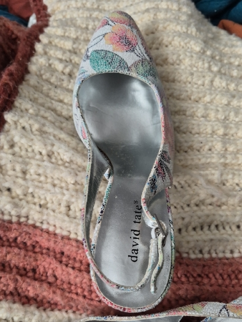 David Tate Mosaic Floral Slingback Pump Heels Multicolor Pastels 9.5 - Picture 9 of 16